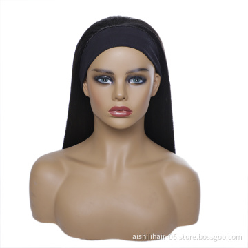 Wholesale headband wigs  heat resistant black long straight wig 22inch headband wigs synthetic hair for women